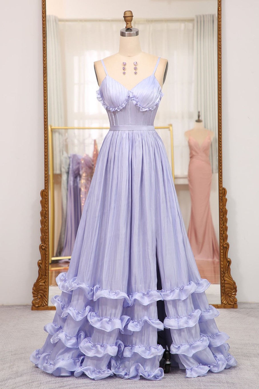 Prom Dresses HELLYMOON | A-Line Spaghetti Strap Long Prom Dress With Slit Lavender