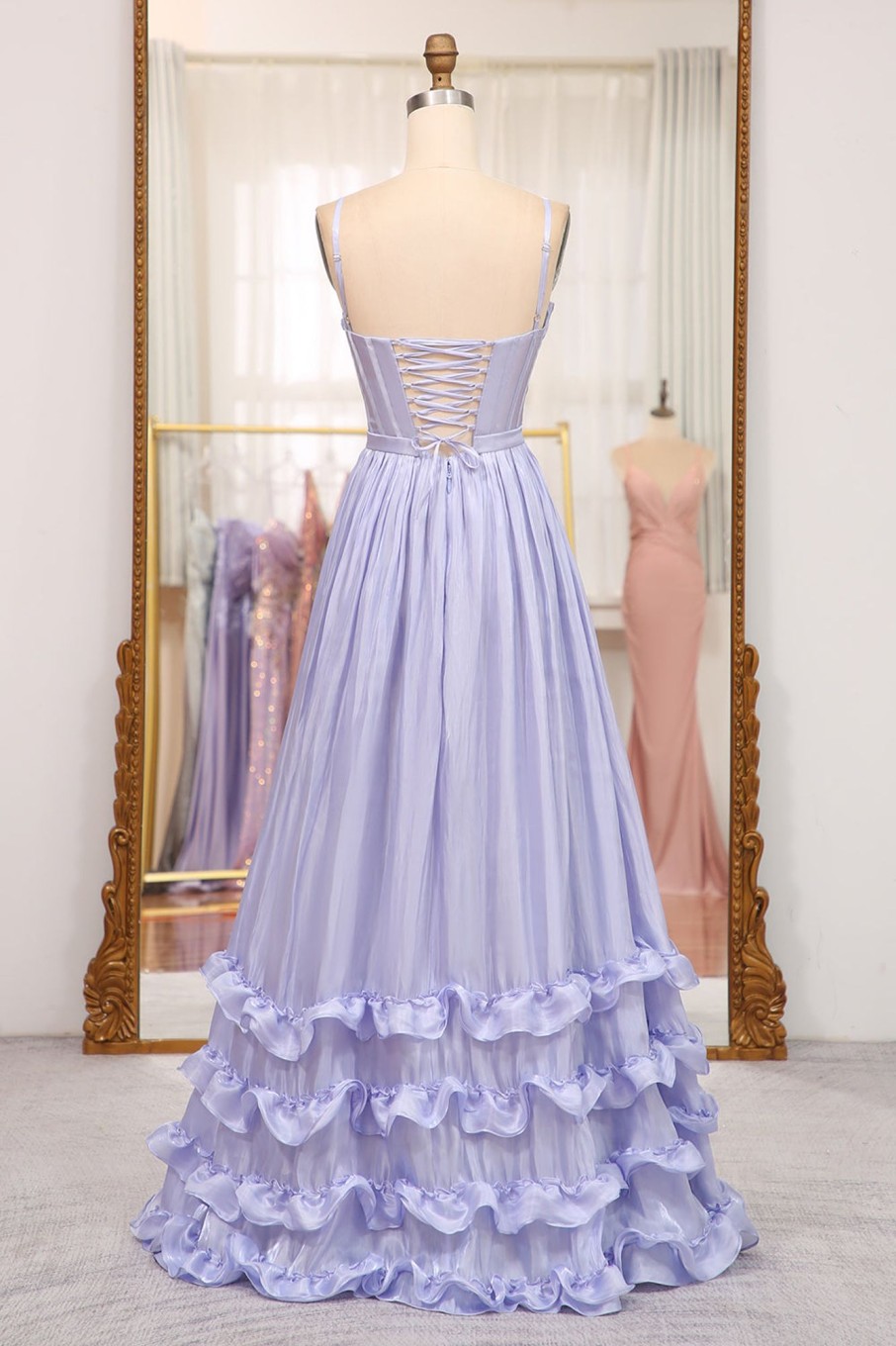 Prom Dresses HELLYMOON | A-Line Spaghetti Strap Long Prom Dress With Slit Lavender