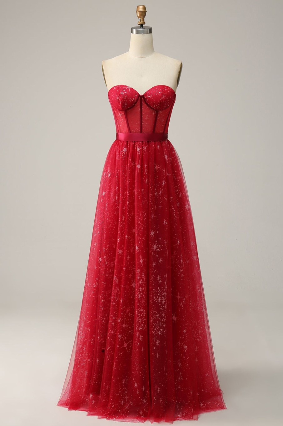 Prom Dresses HELLYMOON | Strapless A Line Corset Prom Dress Red