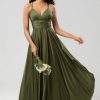 Partywear HELLYMOON | A Line Spaghetti Straps Long Bridesmaid Dress With Ruffles