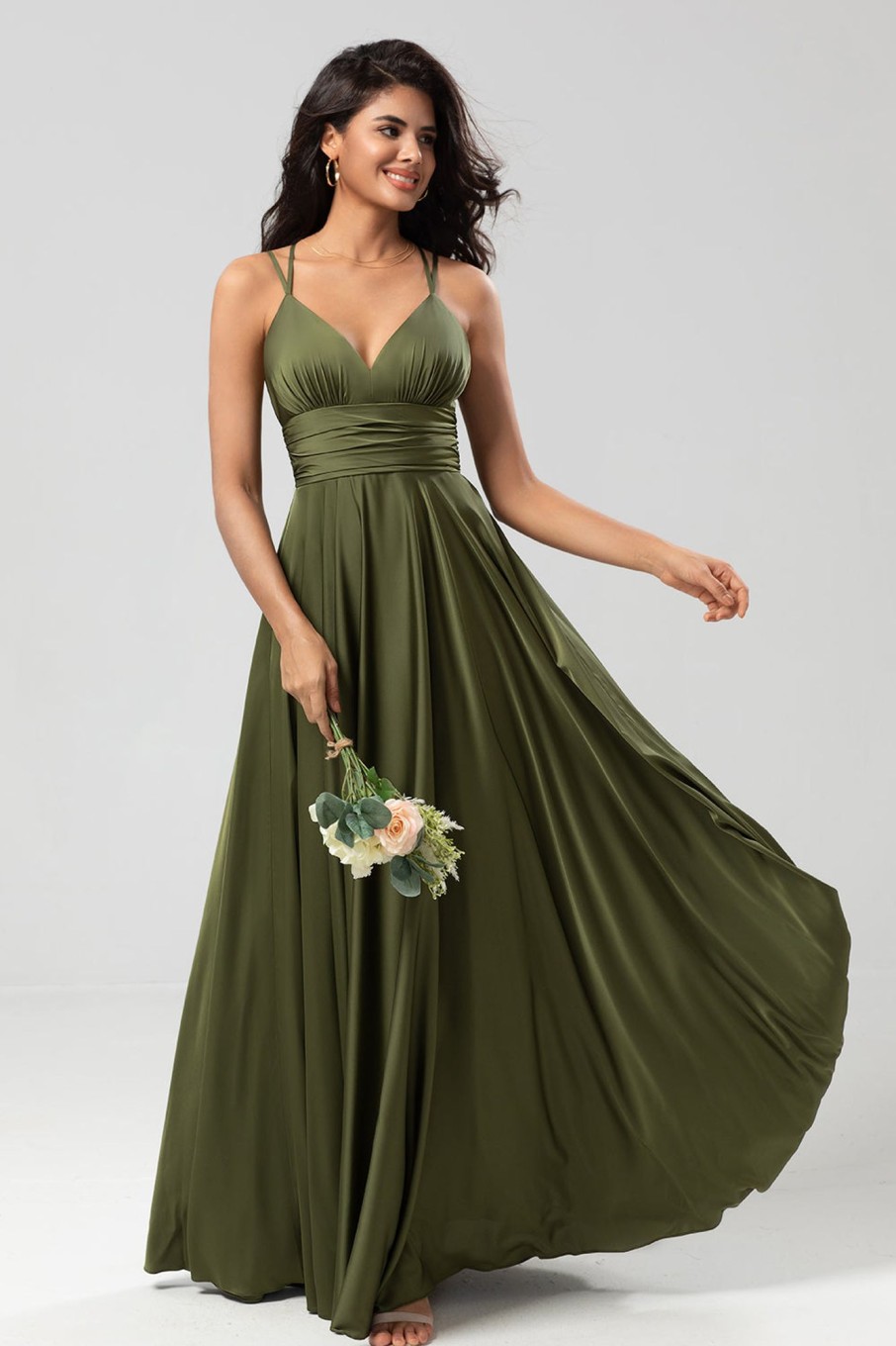 Partywear HELLYMOON | A Line Spaghetti Straps Long Bridesmaid Dress With Ruffles