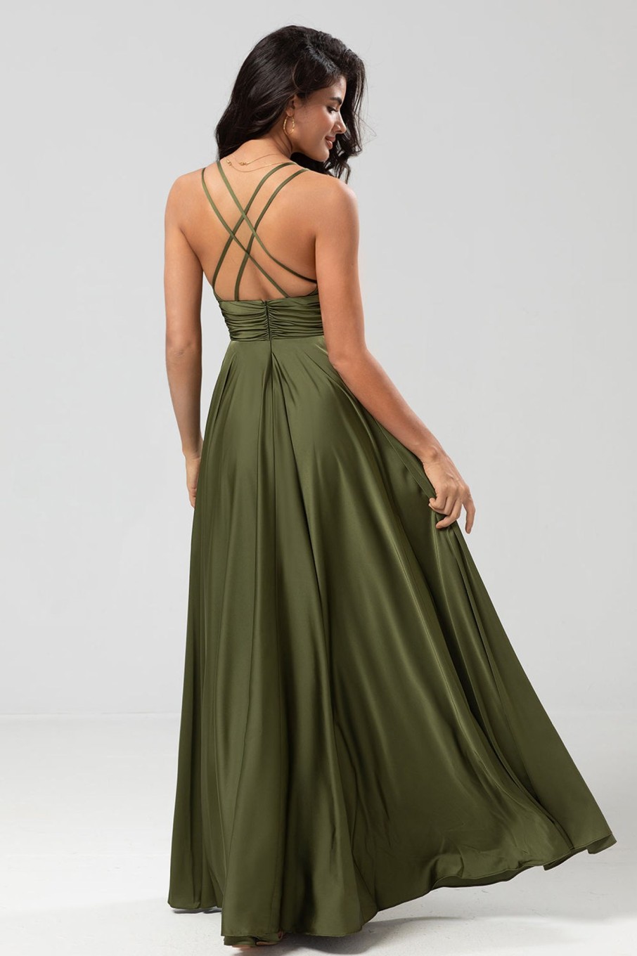 Partywear HELLYMOON | A Line Spaghetti Straps Long Bridesmaid Dress With Ruffles