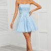 Prom Dresses HELLYMOON | Blue Tulle Short Prom Dress With Appliques Light Blue