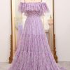 Prom Dresses HELLYMOON | Off The Shoulder A-Line Printed Long Prom Dress Light Purple