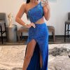 Special Occasion HELLYMOON | Blue Hollow-Out One Shoulder Sequin Prom Dress With Slit Royal Blue