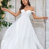 Wedding Dresses HELLYMOON | Elegant A Line Off The Shoulder Chiffon Wedding Dress With Lace Ivory