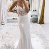 Wedding Dresses HELLYMOON | Mermaid Sweep Train Boho Long Mermaid Wedding Dress With Lace White