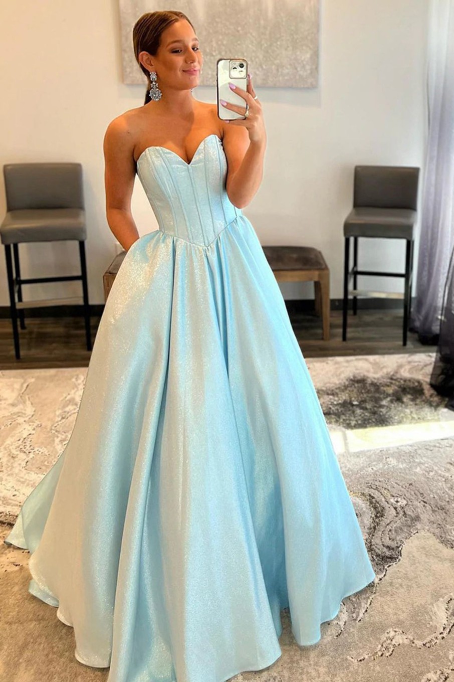 Prom Dresses HELLYMOON | Sweetheart A-Line Strapless Corset Prom Dress Blue