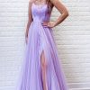 Special Occasion HELLYMOON | Lavender A Line Tulle Princess Prom Dress With Slit Lightpurple