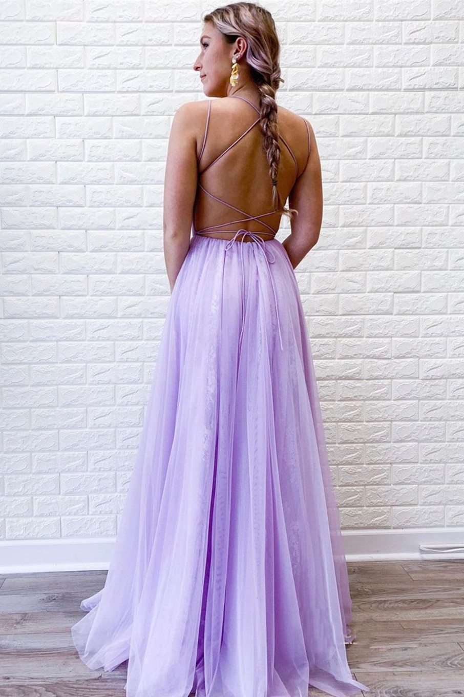 Special Occasion HELLYMOON | Lavender A Line Tulle Princess Prom Dress With Slit Lightpurple