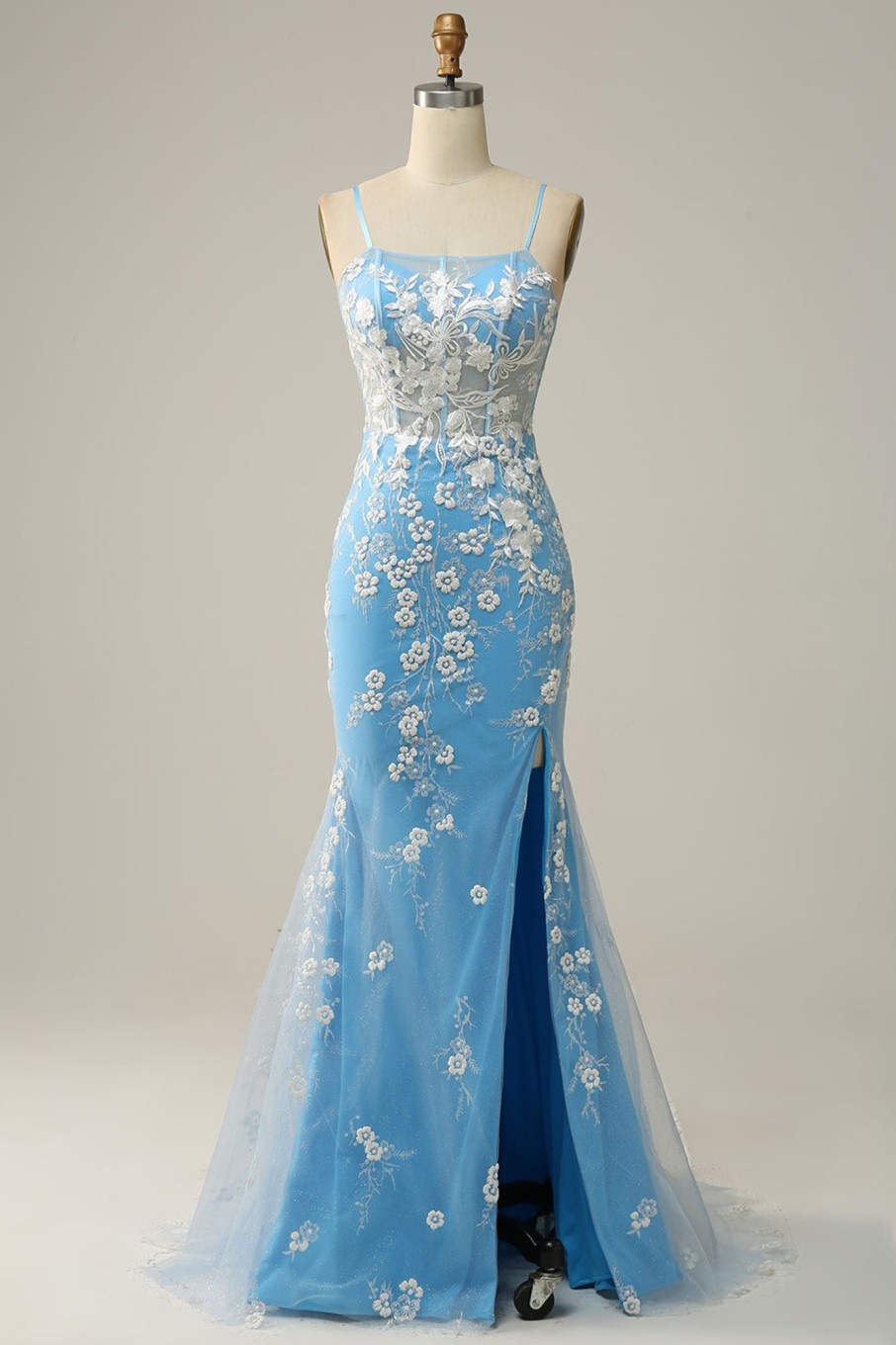 Special Occasion HELLYMOON | Spaghetti Straps Corset Prom Dress With Appliques Blue