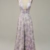 Special Occasion HELLYMOON | Purple Printed V-Neck Prom Dress With Slit Lightpurple