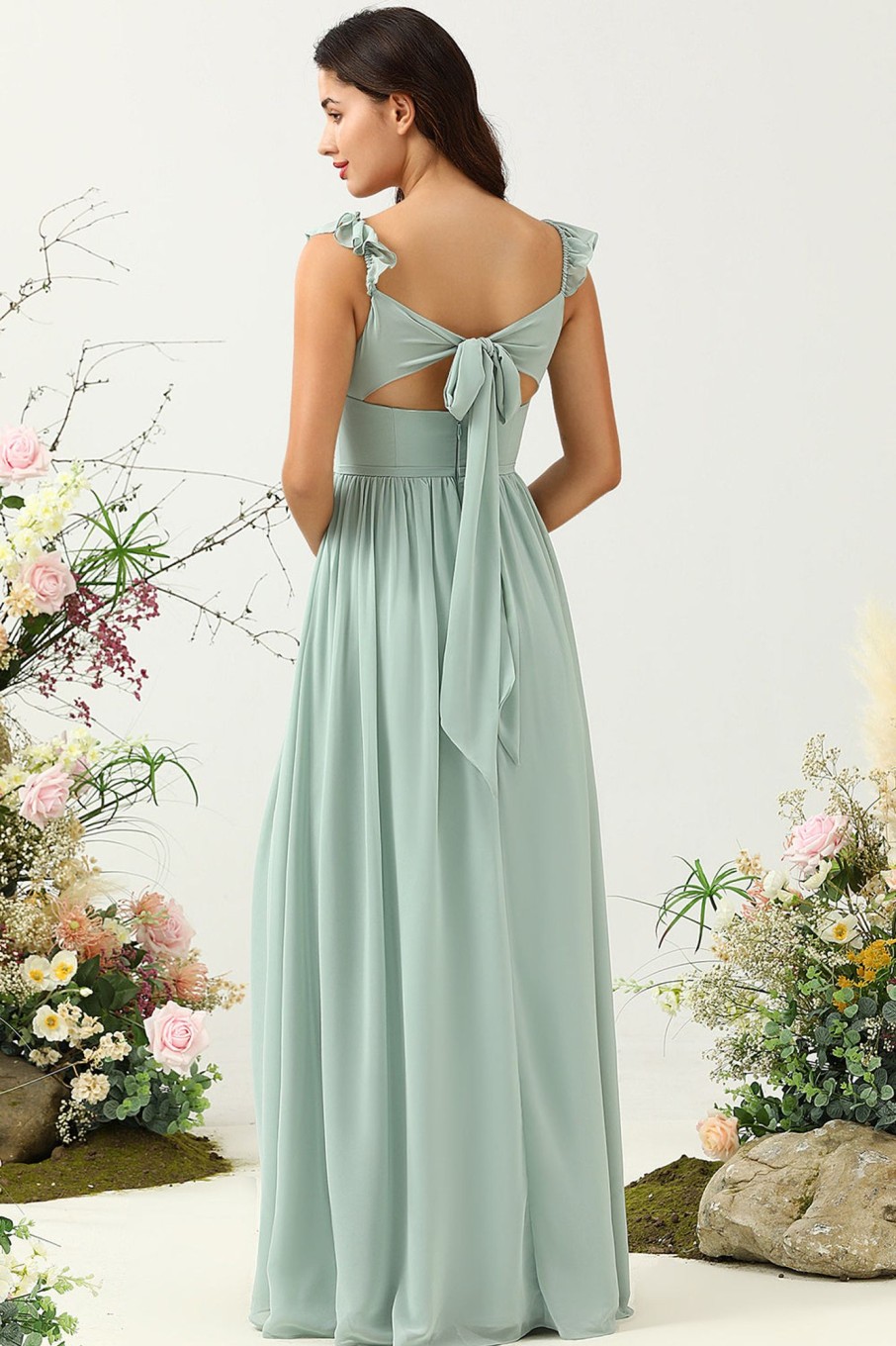 Partywear HELLYMOON | A Line Spaghetti Straps Long Bridesmaid Dress With Ruffles