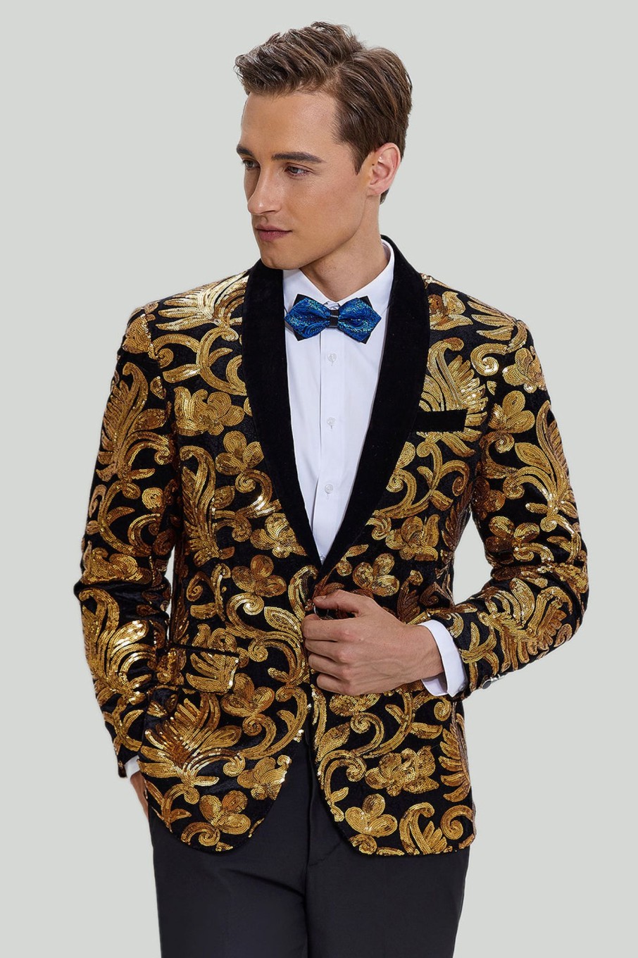 Men HELLYMOON | Men'S Blazer Slim Fit Solid One Button Business Suit Jacket Gold