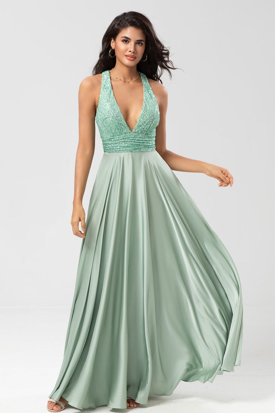 Partywear HELLYMOON | A Line V-Neck Long Bridesmaid Dress With Beading