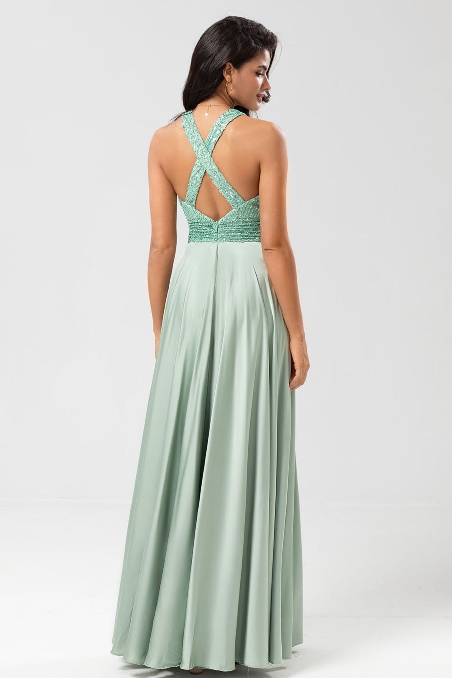 Partywear HELLYMOON | A Line V-Neck Long Bridesmaid Dress With Beading