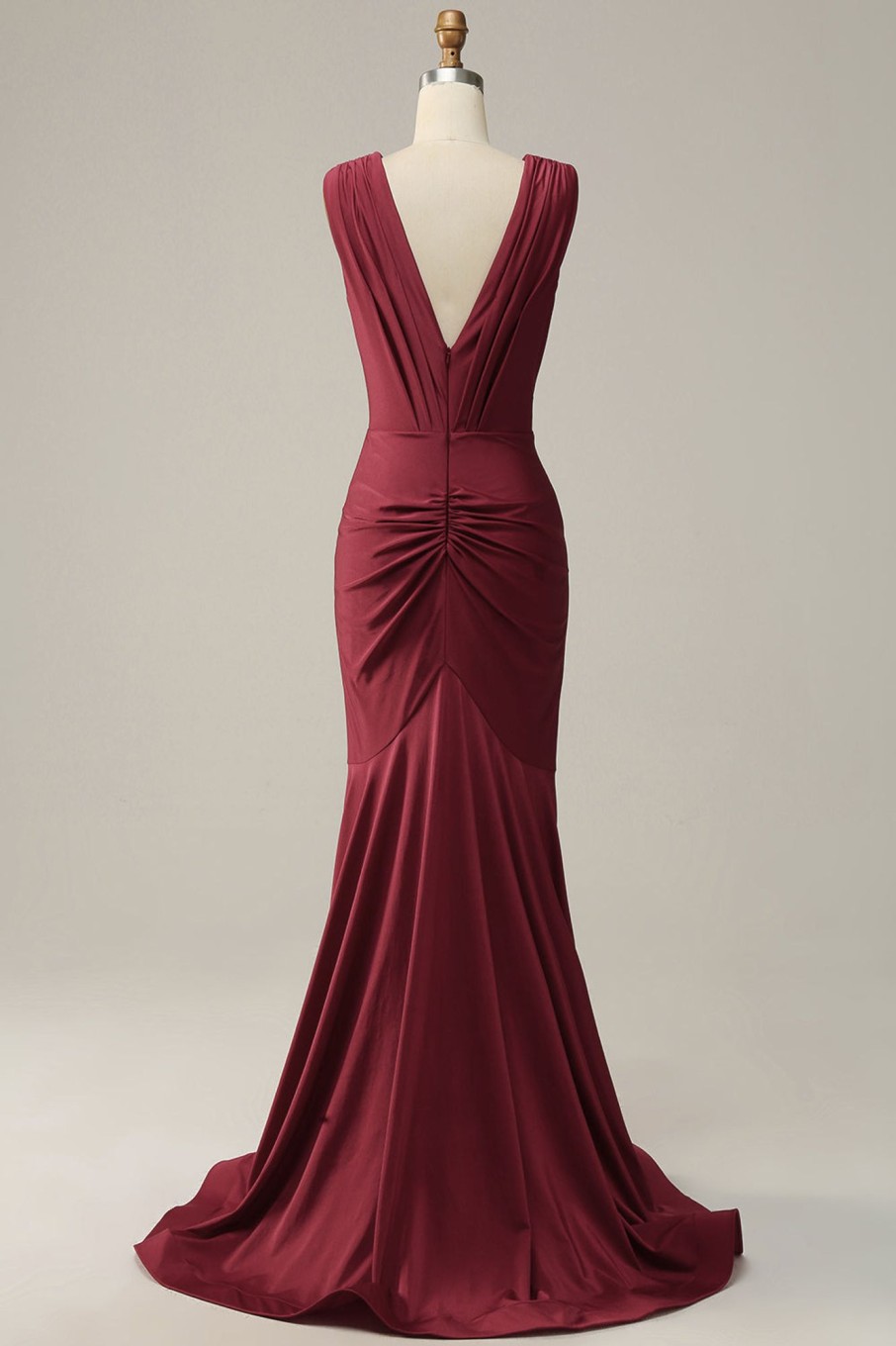 Prom Dresses HELLYMOON | Deep V-Neck Mermaid Prom Dress With Ruffles Burgundy