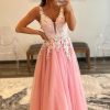 Special Occasion HELLYMOON | A Line Tulle Prom Dress With Appliques Pink