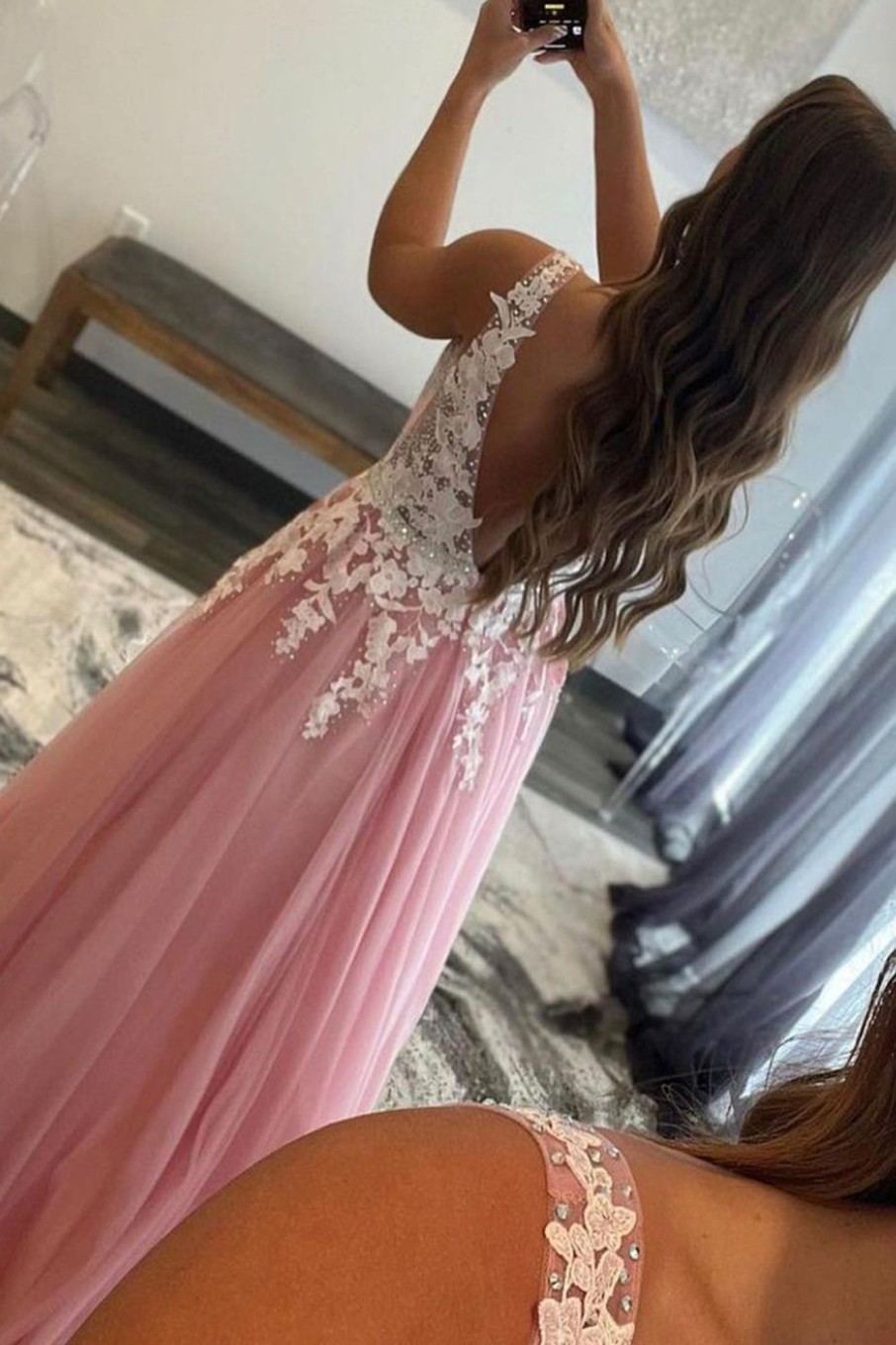 Special Occasion HELLYMOON | A Line Tulle Prom Dress With Appliques Pink