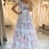 Prom Dresses HELLYMOON | A Line Print Adjustable Straps Long Prom Dress Pink