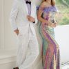 Men HELLYMOON | Men'S Slim Fit 2 Piece Suit One Button Notched Lapel Tuxedo White Purple