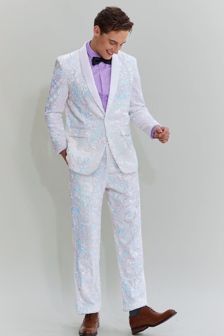 Men HELLYMOON | Men'S Slim Fit 2 Piece Suit One Button Notched Lapel Tuxedo White Purple