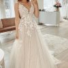 Wedding Dresses HELLYMOON | Glitter A-Line Spaghetti Straps Long Wedding Dress With Appliques Ivory