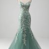 Prom Dresses HELLYMOON | Mermaid Lace-Up Back Prom Dress With Appliques Light Green