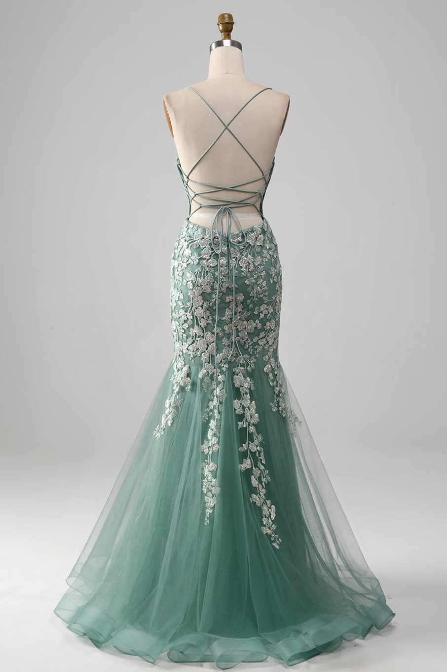 Prom Dresses HELLYMOON | Mermaid Lace-Up Back Prom Dress With Appliques Light Green