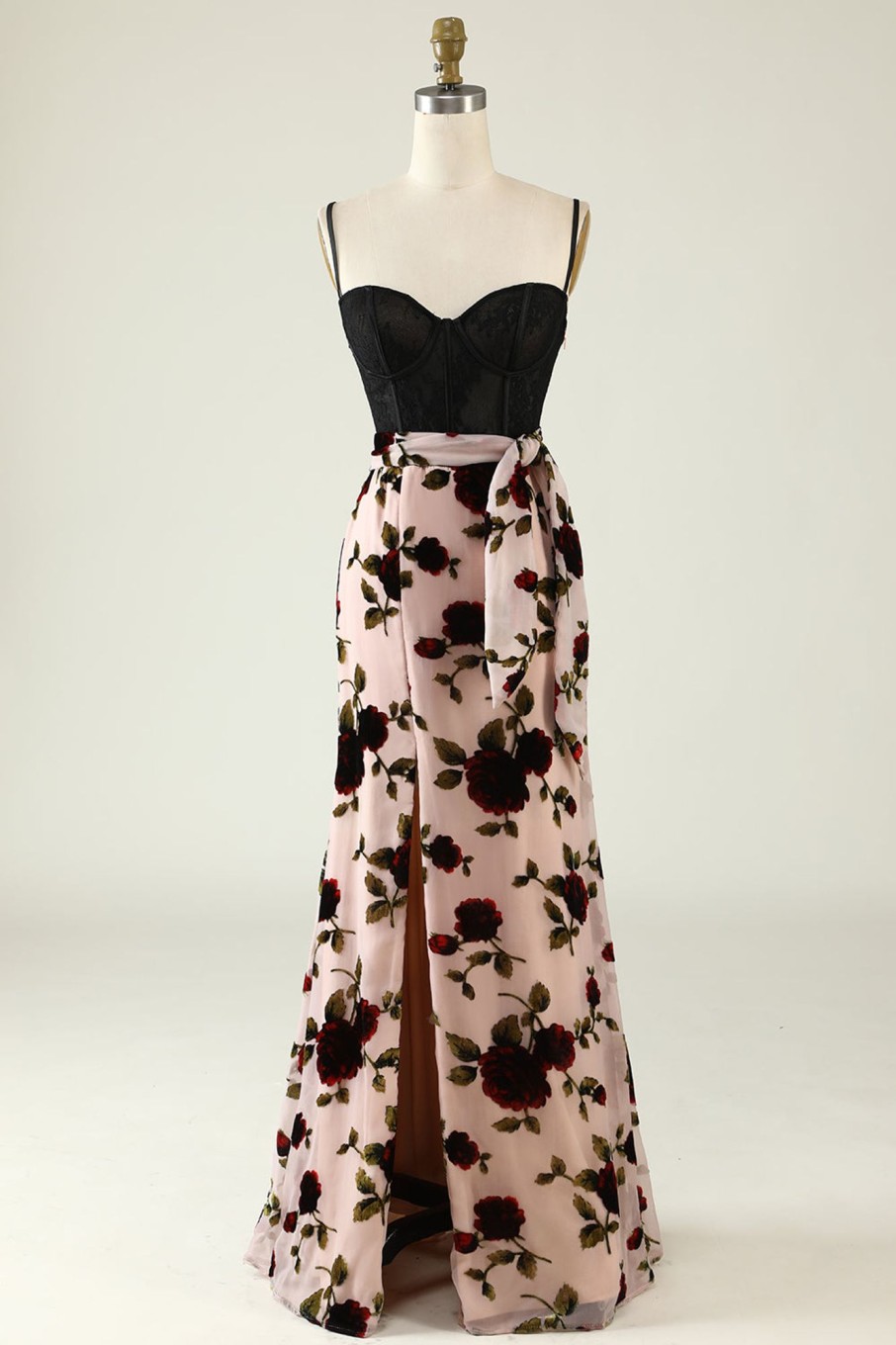 Special Occasion HELLYMOON | Floral Spaghetti Straps Corset Prom Dress With Slit Dusk