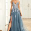 Prom Dresses HELLYMOON | A Line Spaghetti Straps Long Prom Dress With Appliques