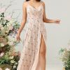 Partywear HELLYMOON | Floral Chiffon Long Bridesmaid Dress With Slit Blush