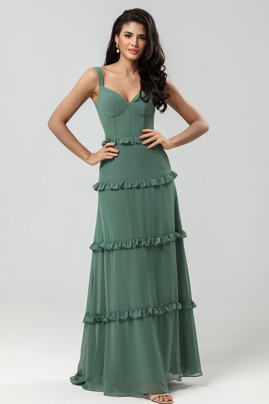 Partywear HELLYMOON | A Line Off The Shoulder Long Bridesmaid Dress Eucalyptus