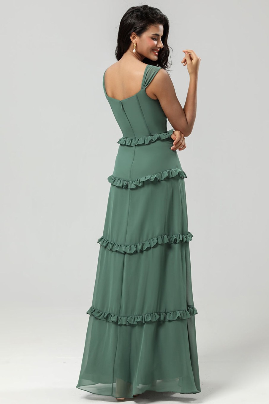 Partywear HELLYMOON | A Line Off The Shoulder Long Bridesmaid Dress Eucalyptus