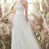 Prom Dresses HELLYMOON | White Halter Neck Tulle A Line Wedding Dress Offwhite