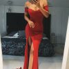 Prom Dresses HELLYMOON | Off The Shoulder Satin Mermaid Prom Dress With Slit