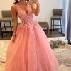 Special Occasion HELLYMOON | Princess A Line Deep V Neck Long Prom Dress With Appliques