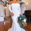 Wedding Dresses HELLYMOON | Simple Boho Mermaid Long Wedding Dress With Sleeves White