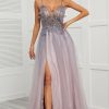 Special Occasion HELLYMOON | Spaghetti Straps Appliques Long Prom Dress With Split Front Purple